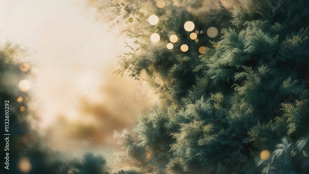Poster dreamy forest background with bokeh effects and copy space for text