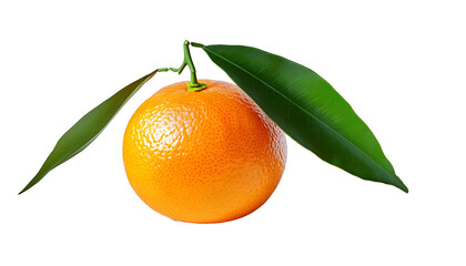 a ripe orange mandarin with a green leaf isolated on a white background