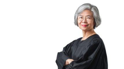 Asian senior female judge on white background
