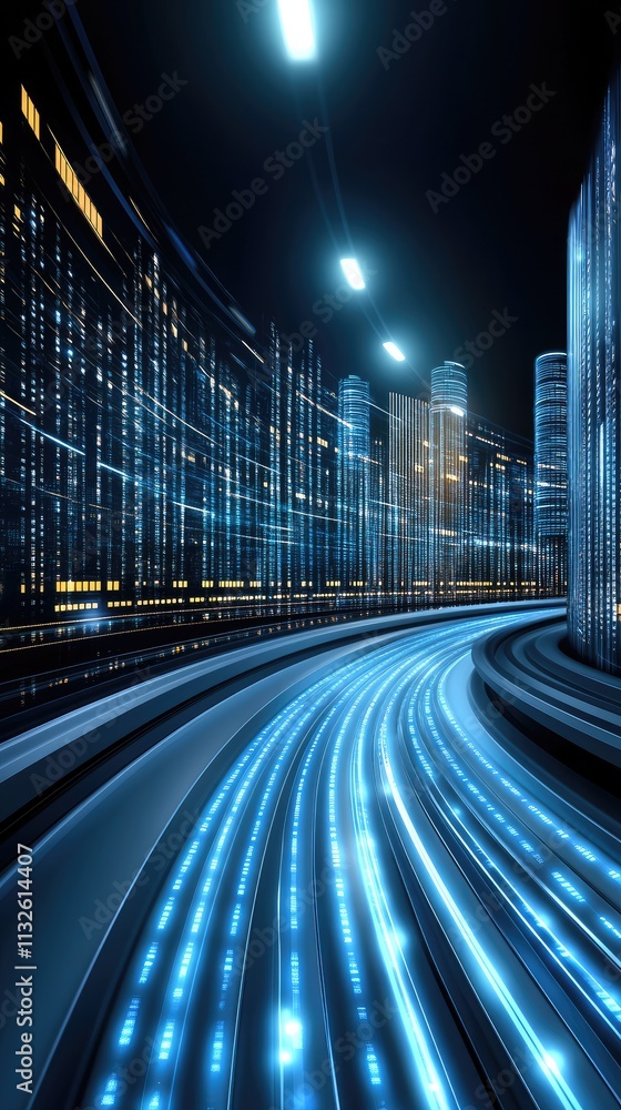 Poster bright trails of light from moving cars create a vibrant pattern against the backdrop of an illumina