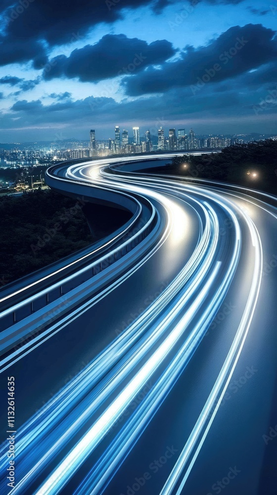 Poster bright trails of light from moving cars create a vibrant pattern against the backdrop of an illumina