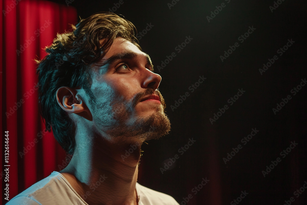 Poster performer standing in front of a crowded audience in a theater generative ai