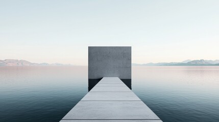 Fototapeta premium Serene sky spa a minimalist concrete footbridge experience