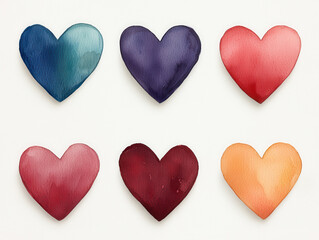 Fototapeta premium Vibrant heart shaped watercolor designs in various colors and shades, isolated design on white background 