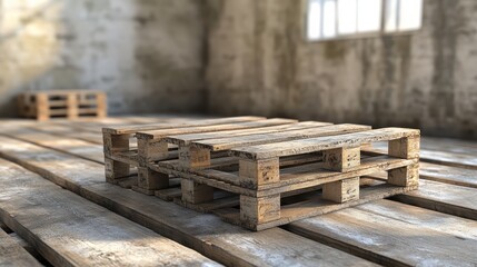 Seamless outbound logistics with organized pallets ready for shipping selective focus on stacked pallets, realistic, Overlay, spacious warehouse backdrop