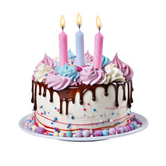 birthday cake isolated on transparent white background, clipping path
