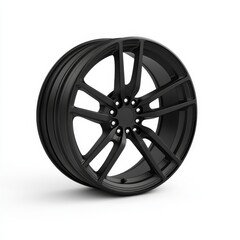 Obraz premium High-Performance Split-Spoke Alloy Wheels with Satin Black Finish for Sports Cars on White Background - Photorealistic Image