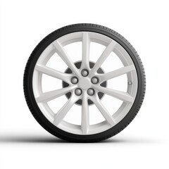 Obraz premium Sleek High-Tech Center Lock Wheels with Satin Silver Finish on White Background, Photorealistic Rendering