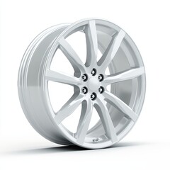 Obraz premium Elegant Turbine Wheels with Polished Chrome Finish and Detailed Engravings on White Background, Photorealistic Car Rim Design