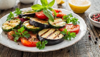 Rustic Grilled Vegetables and Fresh Herb Garnishes with Bold Flavors