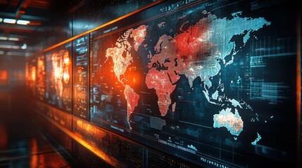 Realtime tracking system for outbound deliveries close up on tracking screen, dynamic, Composite, logistics control room backdrop