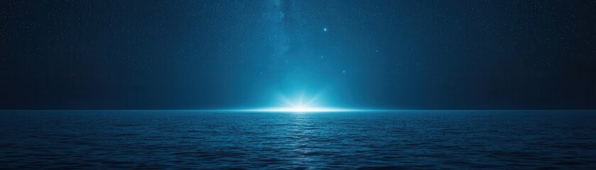 Mystical Night Sea Starry Sky Glowing Horizon Ocean Reflection
