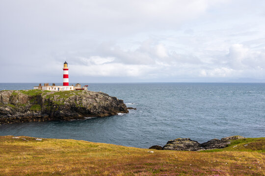 A view of Eilean Glas Lighthouse, built in 1789 on the east cost of the Isle of Scalpay in the Outer Hebrides of Scotland