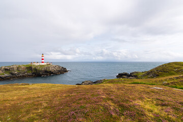 A view of Eilean Glas Lighthouse, built in 1789 on the east cost of the Isle of Scalpay in the Outer Hebrides of Scotland