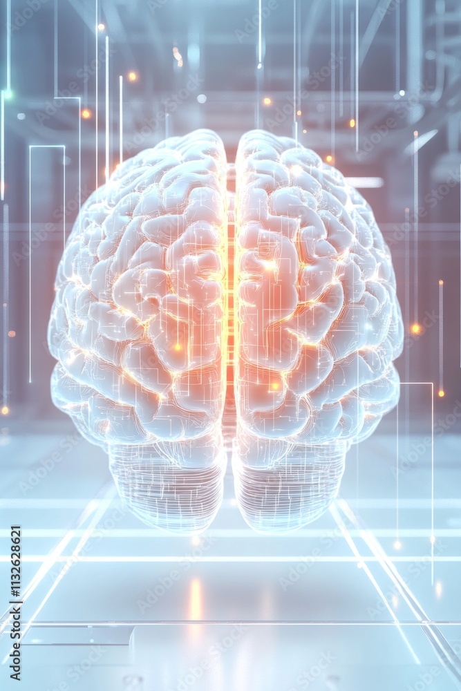 Poster human brain processing data, glowing connections and futuristic interface illuminating intelligence 