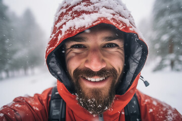 People spending winter time vacation holidays at nature street forest mountains, Generative AI