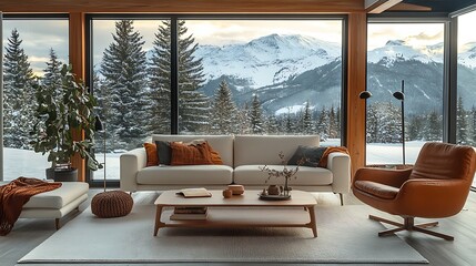 Obraz premium A Scandinavian-inspired coffee table with light wood tones and sleek lines, positioned in a chic living room with modern furniture,