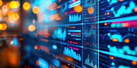 Computer monitor displays a series of numbers and graphs
