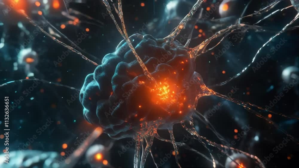Aufkleber a neuron fires, sending electrical impulses through the brain, visualizing neural activity and consc