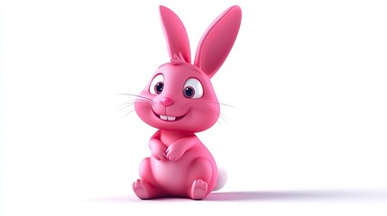 Fototapeta premium pink Cartoon Rabbit Character. Vector illustration. Easter. Isolated on white. 3D rendering.