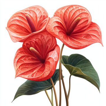 red anthurium flowers on white background clip art preview