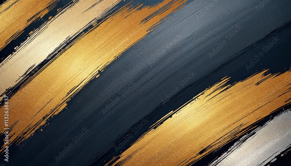 Poster dynamic gold and silver brush strokes art abstract design digital background modern aesthetic close-