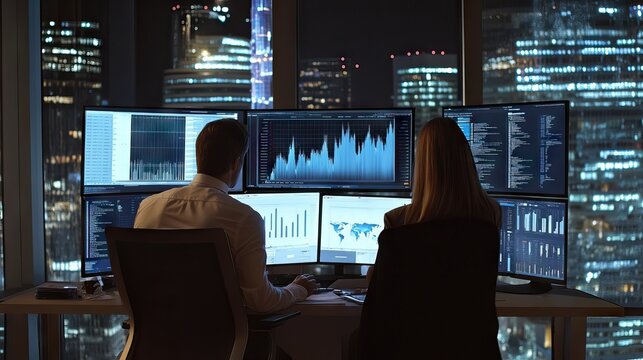 Two analysts evaluate economic trends with technology