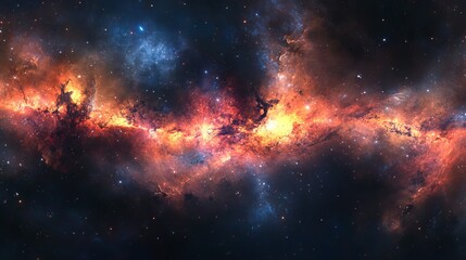 Fototapeta premium 360-degree space nebula panorama in equirectangular projection - hdri spherical environment map featuring vibrant nebulae, stars, and deep space details for cosmic 3d backgrounds