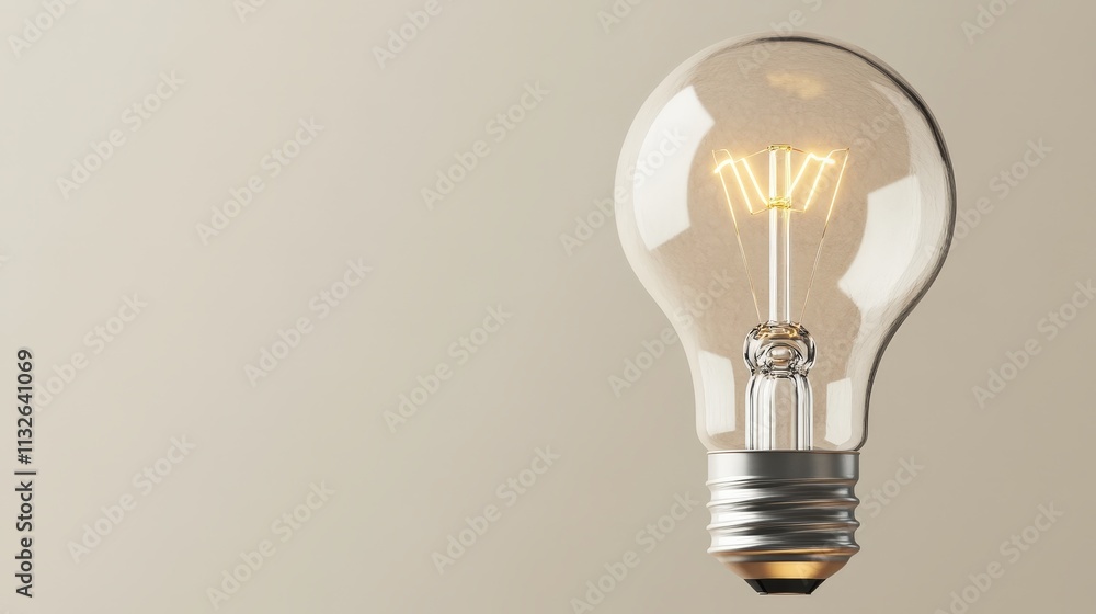 Poster abstract representation of a lightbulb with elegant design and soft glow on neutral background