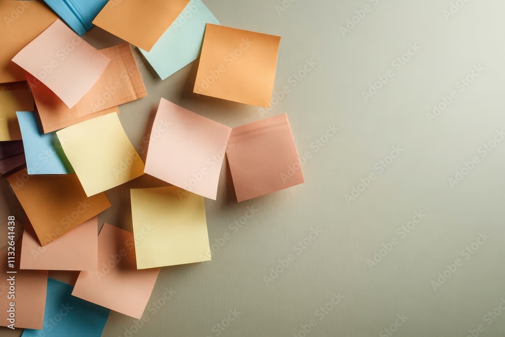 Aufkleber colorful sticky notes arranged in a creative layout on a soft background for office or study use