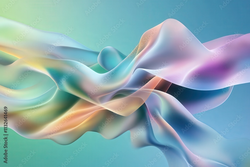 Poster vibrant abstract art with flowing lines and intertwining shapes in soft pastel colors