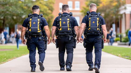 Engineers testing solar powered exoskeleton suits in university setting, showcasing innovative technology and teamwork. atmosphere is focused and collaborative