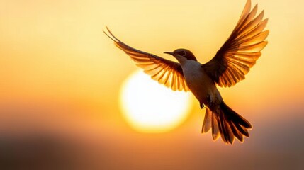 Obraz premium Bird in Flight at Sunset