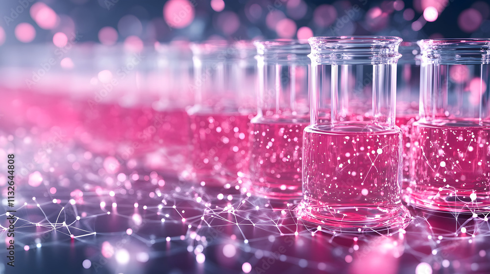 Poster laboratory experiment with pink solutions science lab digital art abstract view innovation
