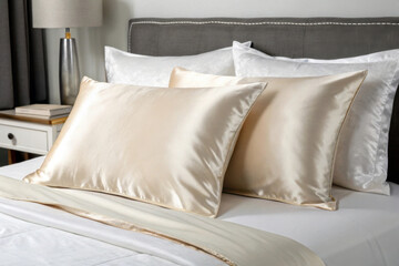 Luxurious silk pillowcases enhancing a contemporary bedroom setting