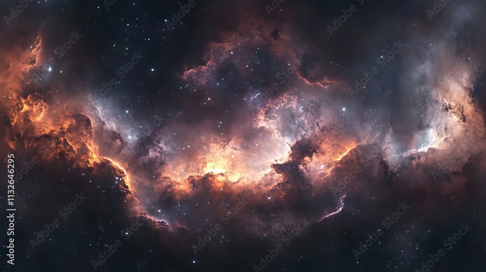 Poster 360-degree equirectangular space nebula panorama with hdri spherical projection, featuring a stunnin