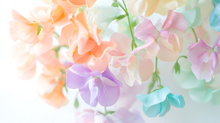 Obraz premium Dreamy pastel sweet pea flowers in soft hues create serene atmosphere