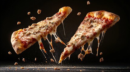 Delicious Pizza Slices Floating in Mid-air