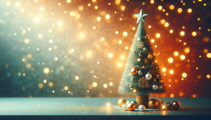 Christmas festival background with spruce elements and fairy ball decorations