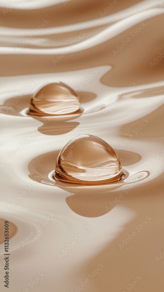 Aufkleber Two large, smooth spheres of liquid hover softly on a serene backdrop, creating an atmosphere of calm and elegance. The warm tones enhance the minimalist aesthetic, inviting tranquility, Mocha Mousse