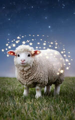 Illustration of an adorable little sheep with stars