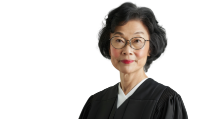 Asian middle age female judge on white background