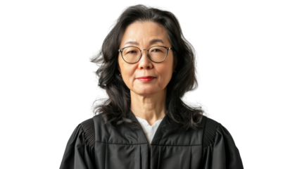 Asian middle age female judge on white background
