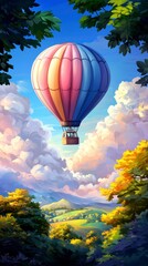 Fototapeta premium Colorful Hot Air Balloon Soaring Over Scenic Landscape