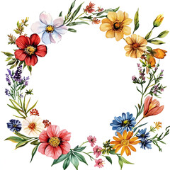 Vibrant Floral Wreath with Watercolor Flowers, Perfect for Botanical Designs and Invitations