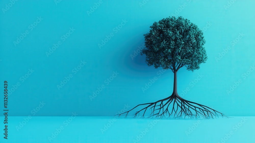 Poster illustration of a tree with roots shaped like neural networks