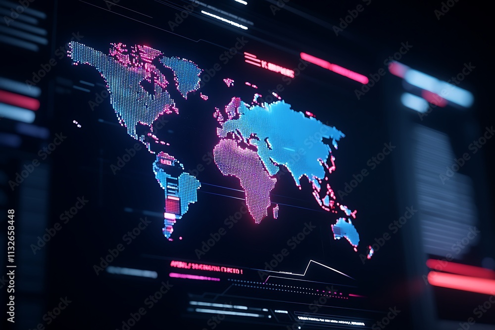 Poster global network data visualization on screen.