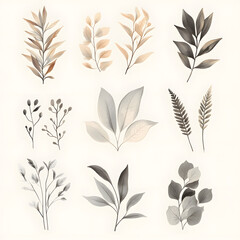 Fototapeta premium Elegant Botanical Illustrations in Soft Pastel Tones for Design Projects and Wall Art