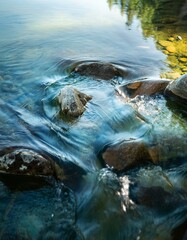 Energetic water splash with white foam, rippling waves in a peaceful outdoor scene.