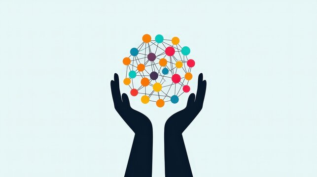 Illustration of hands holding interconnected knowledge graphs